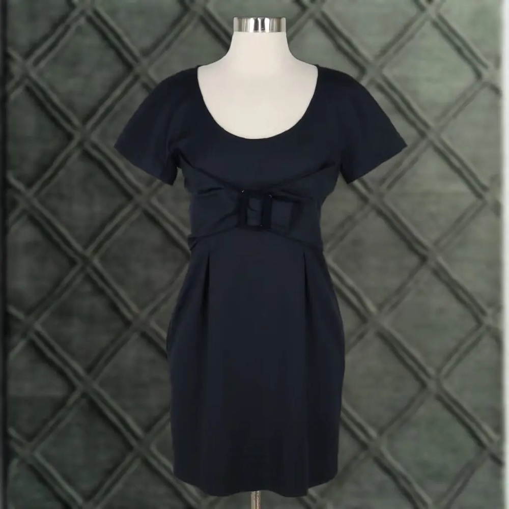 See By Chloe Size 4 Black Cotton Blend Sheath Mini Dress Faux Belt Pockets